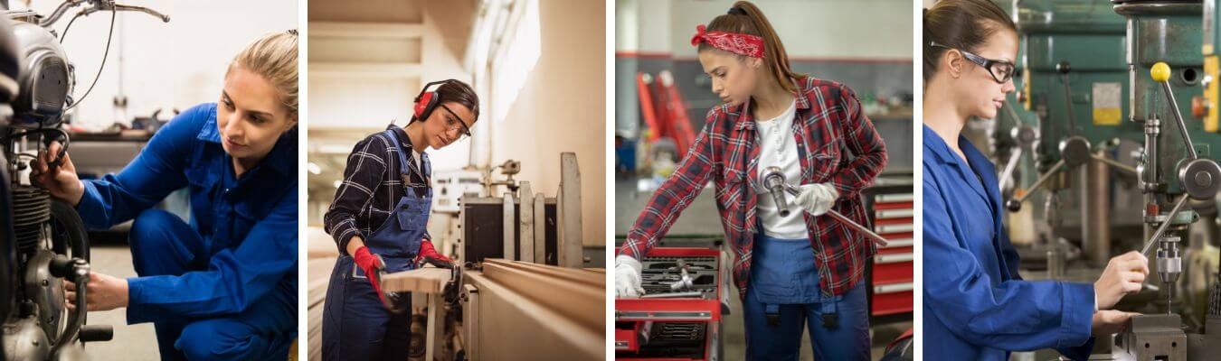 image of female trade school students working in different programs